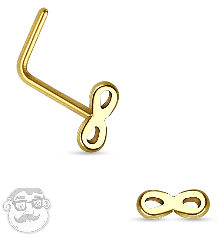 20G Golden Infinity Top Stainless Steel L Bend Nose Ring