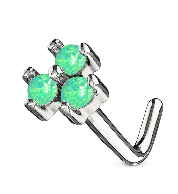 20G Green Trinity Opal 14kt White Gold L Bend Nose Ring