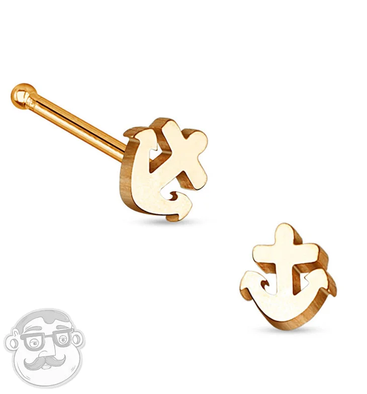 20G Rose Gold Anchor Top Stainless Steel Nosebone