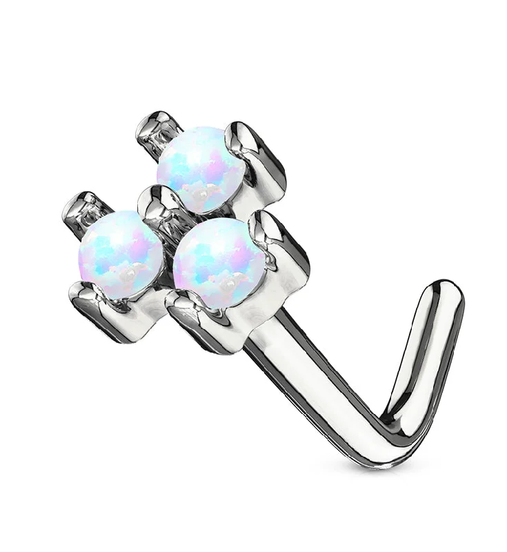 20G White Trinity Opal 14kt White Gold L Bend Nose Ring