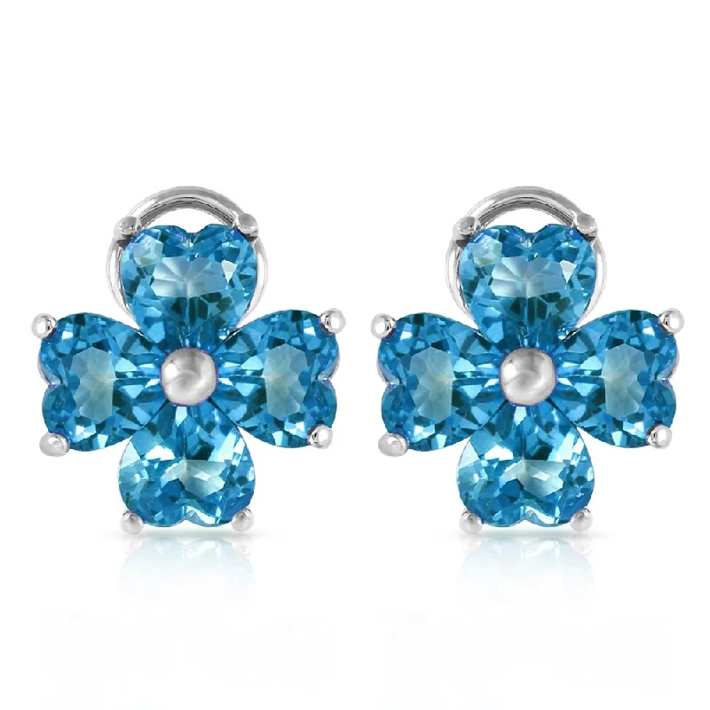 7.6 Carat 14K Solid White Gold Living Color Blue Topaz Earrings