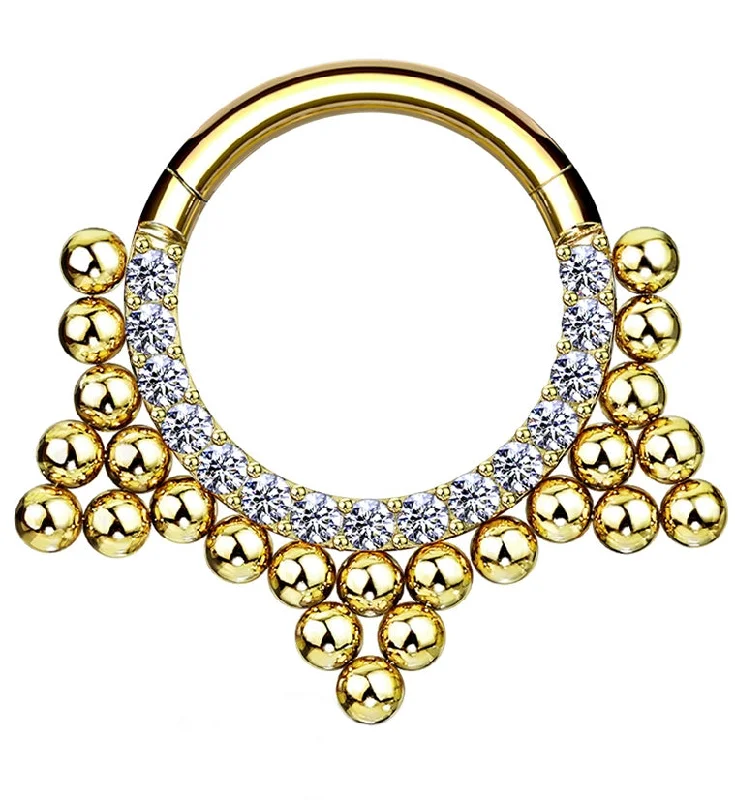 Arena Gold PVD Triple Cluster Bead CZ Hinged Segment Hoop Ring