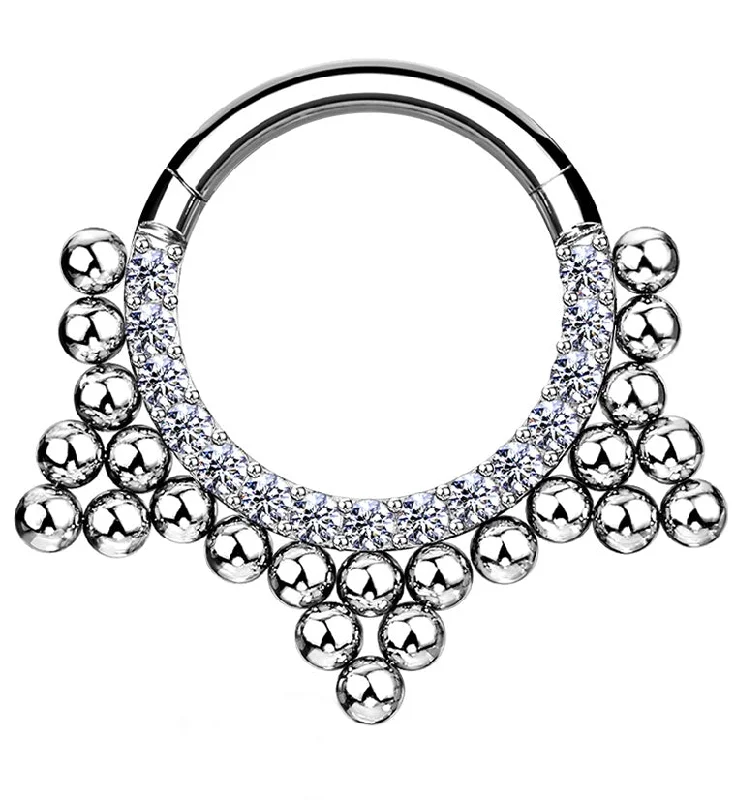 Arena Triple Cluster Bead CZ Hinged Segment Hoop Ring