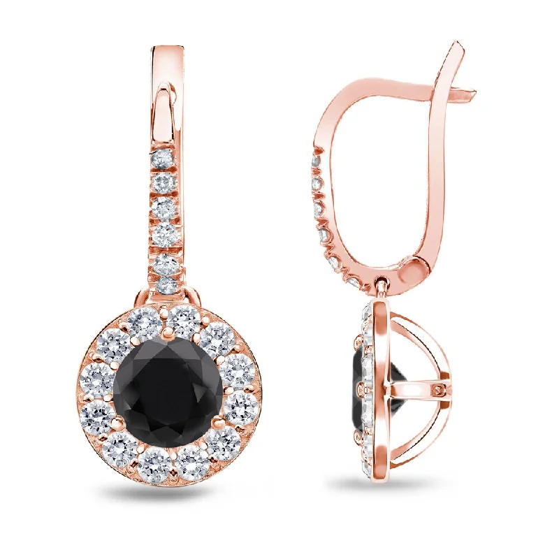 Auriya 1/2ct to 3ct Halo Black Diamond Dangle Earrings 14k Rose Gold