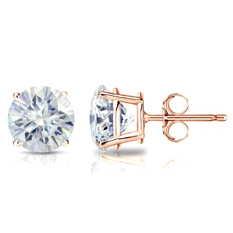 Auriya 1 carat TW Round Moissanite Stud Earrings 14k Gold 4-Prong Basket - 5 mm