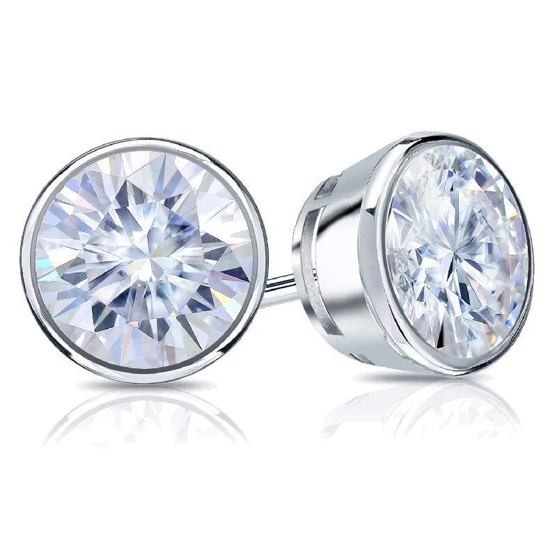 Auriya 14k Gold 5ctw Bezel-set Round Moissanite Stud Earrings