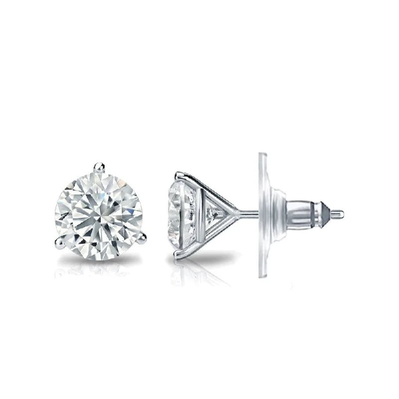 Auriya 1ctw 3 Prong Martini Set Round Diamond Stud Earrings 14K Gold GIA Certified