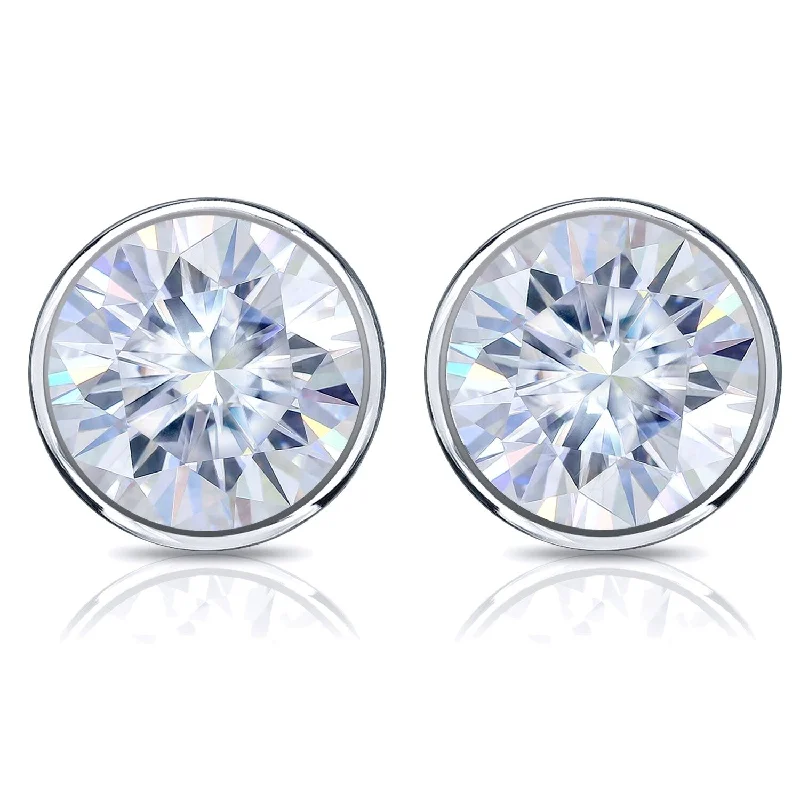 Auriya Platinum 1 1/2ctw Bezel-set Round Moissanite Stud Earrings - 5.9 mm