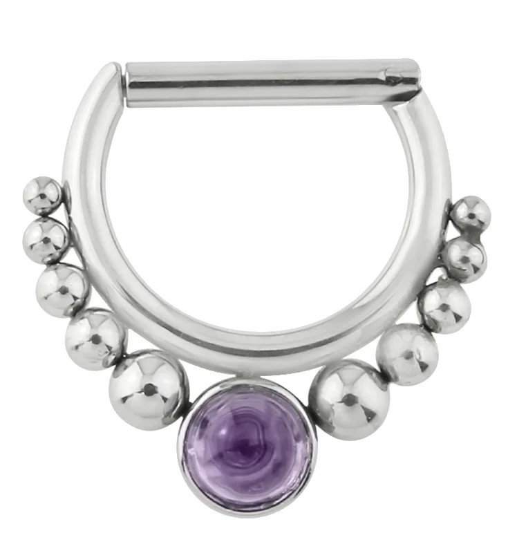 Beaded Amethyst Stainless Steel Straight Hinged Segment Ring