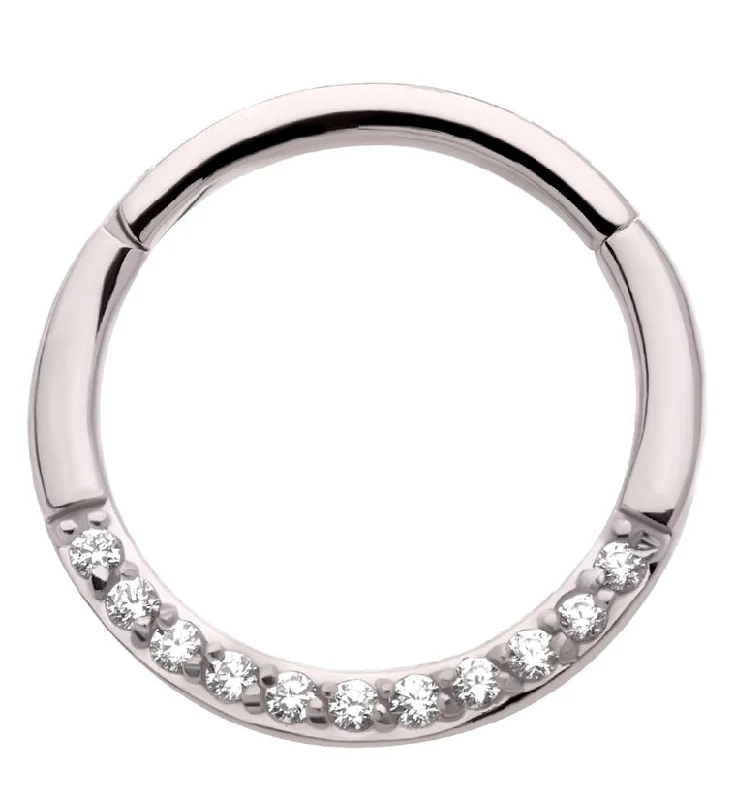 Clear CZ Row Stainless Steel Hinged Segment Ring