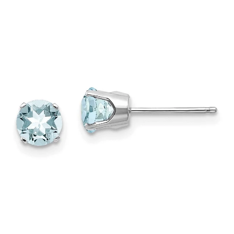 Curata 14k White Gold 5mm Aquamarine Stud Earrings