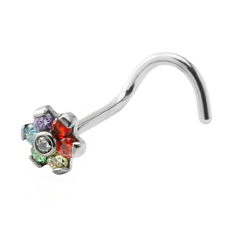 Floret Rainbow CZ Titanium Threadless Nose Screw Ring