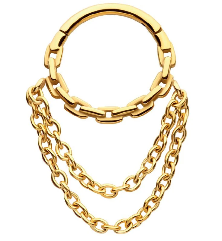 Gold PVD Chain Link Double Dangle Chain Stainless Steel Hinged Segment Ring