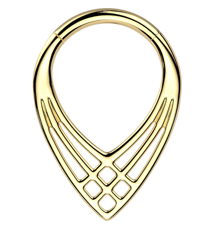 Gold PVD Criss Cross Teardrop Titanium Segment Ring