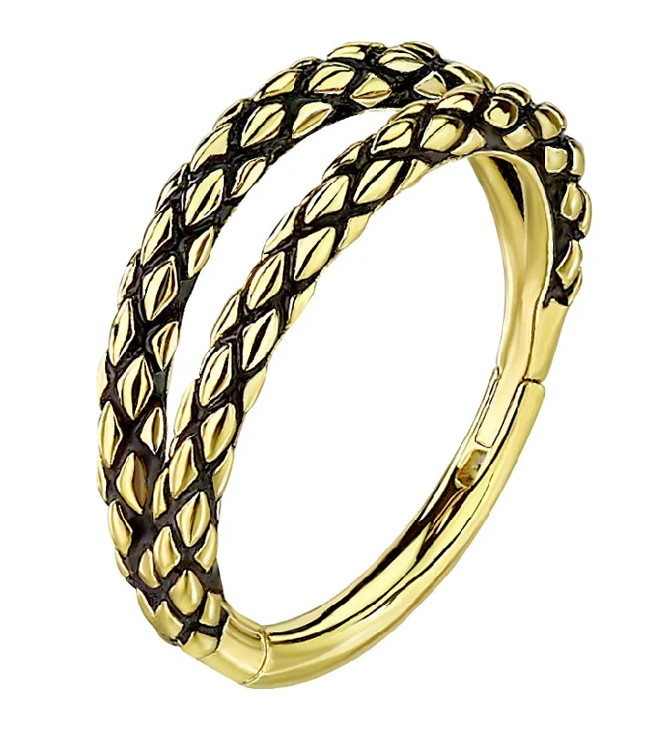 Double Scales Gold PVD Hinged Segment Ring