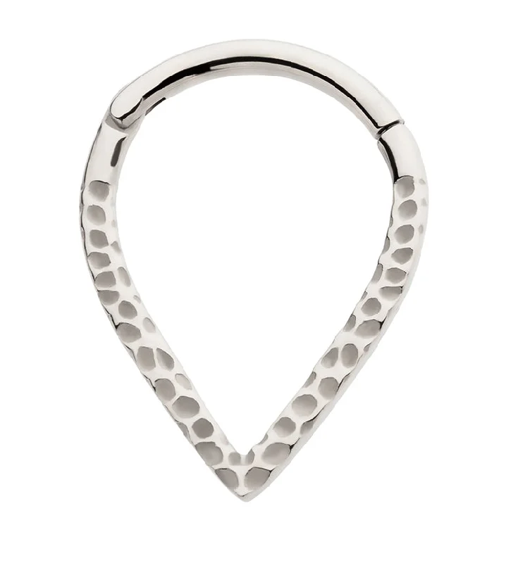 Hammered Teardrop Stainless Steel Hinged Segment Ring