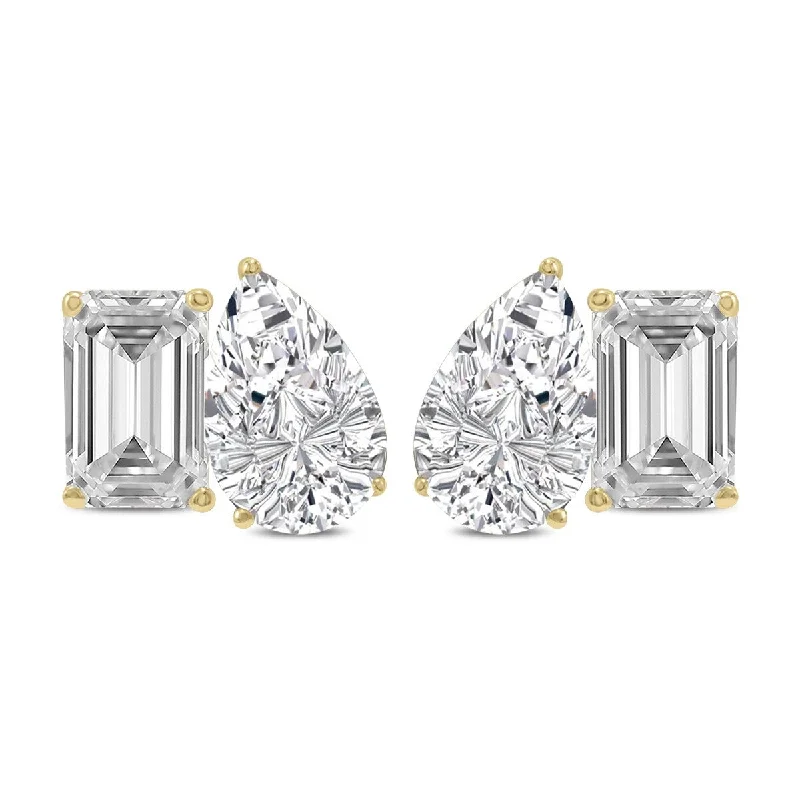 Marquee 2 Carat TW Emerald and Pear Shape Lab Grown Diamond Earrings in 14K Yellow Gold