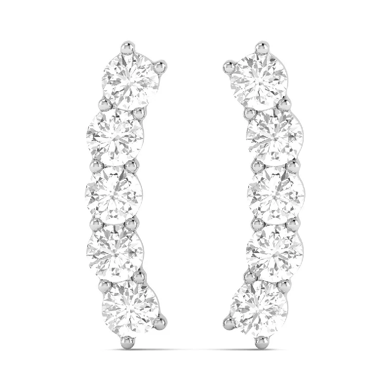 Marquee 3/8 CTW Seven Stone Natual Diamond Climber Earrings in 14K White Gold