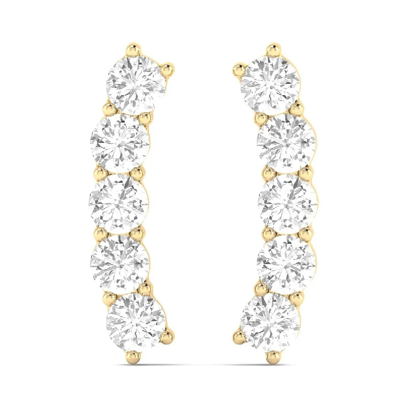 Marquee 3/8 CTW Seven Stone Natual Diamond Climber Earrings in 14K Yellow Gold