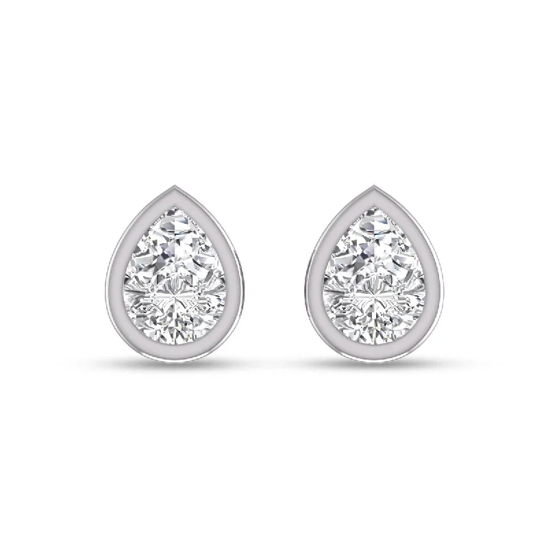 Marquee Lab Grown 1/2 Carat Pear Shaped Bezel Set Solitaire Diamond Earrings in 14K White Gold