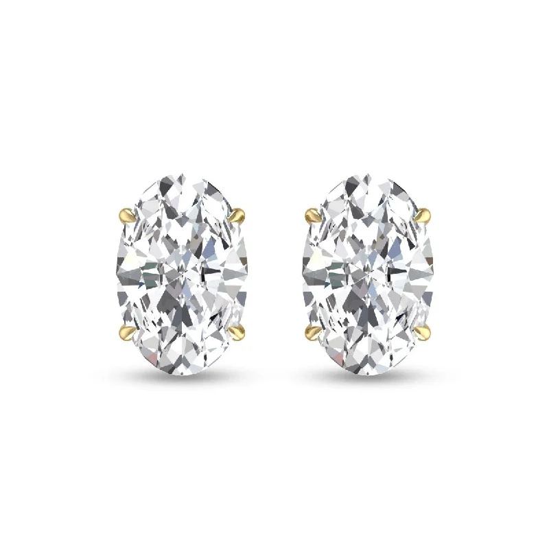 Marquee Lab Grown 1 Carat Oval Solitaire Diamond Earrings in 14K Yellow Gold