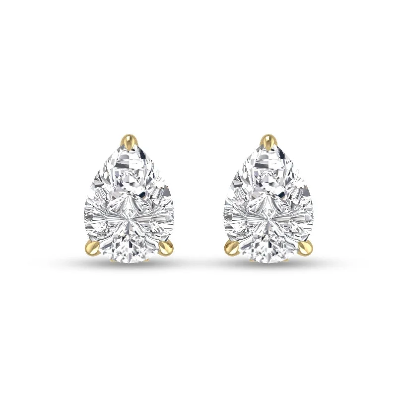 Marquee Lab Grown 3/4 Carat Pear Shaped Solitaire Diamond Earrings in 14K Yellow Gold