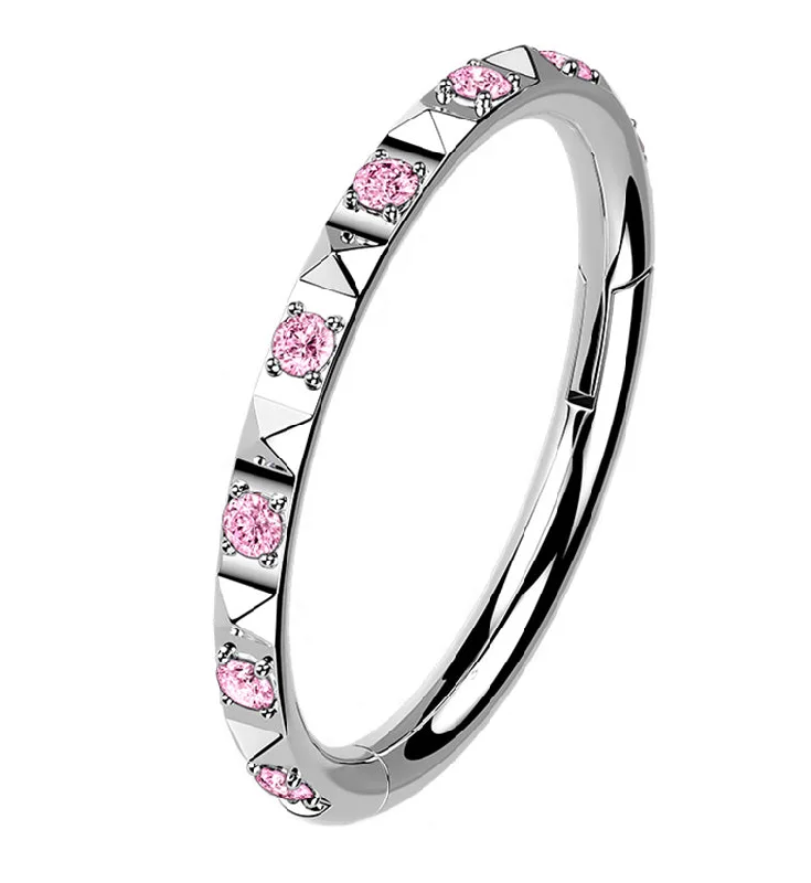 Polyhedra Pink CZ Edge Titanium Hinged Segment Ring