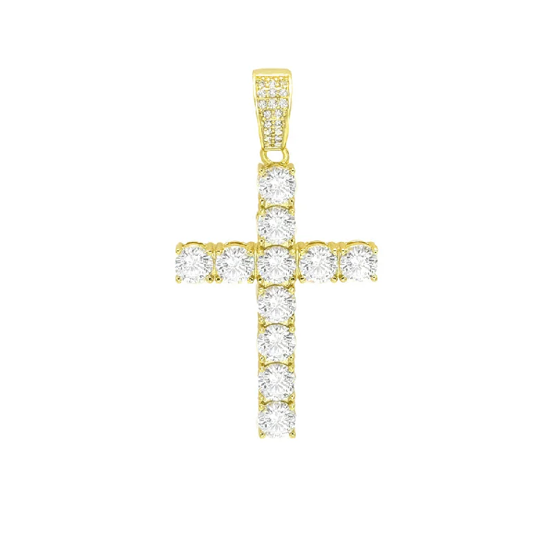 STPM-364, Men S925 Sterling Silver Cubic Zirconium Cross Pendant- Gold or Silver color