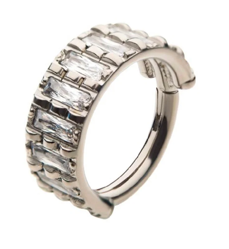 Titanium Hinged Side Strand CZ Segment Ring